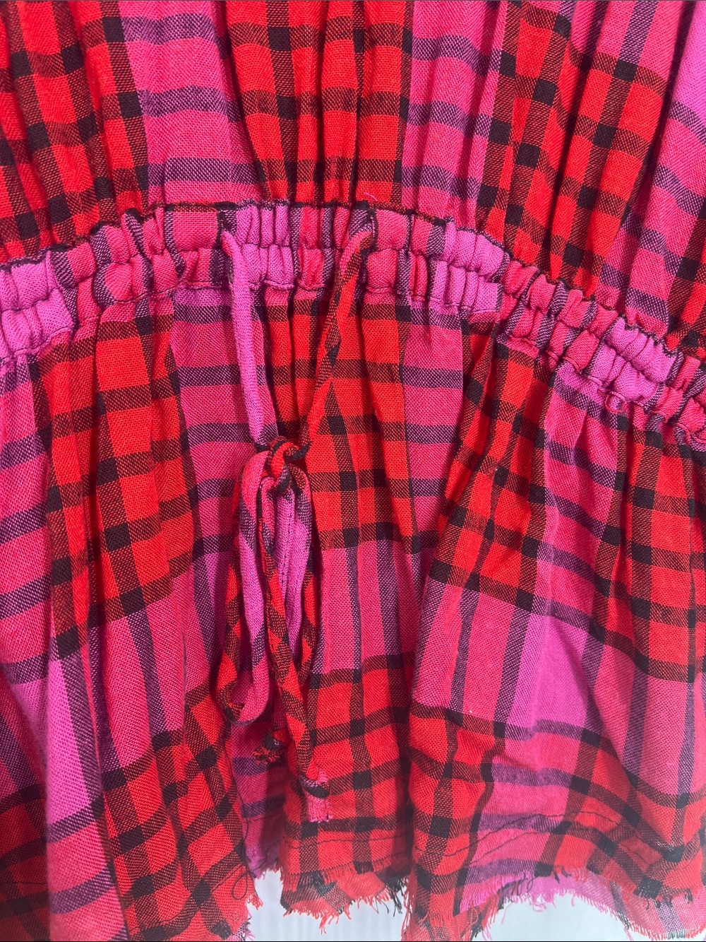 Free People - We The Free Pacific Dawn Pink Red Plaid Ruched Sleeve Blouse Small - Picture 13 of 13